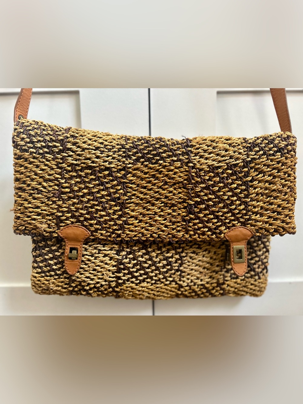 Anthropologie- Holding Horses Woven Satchel in Brown and Tan
